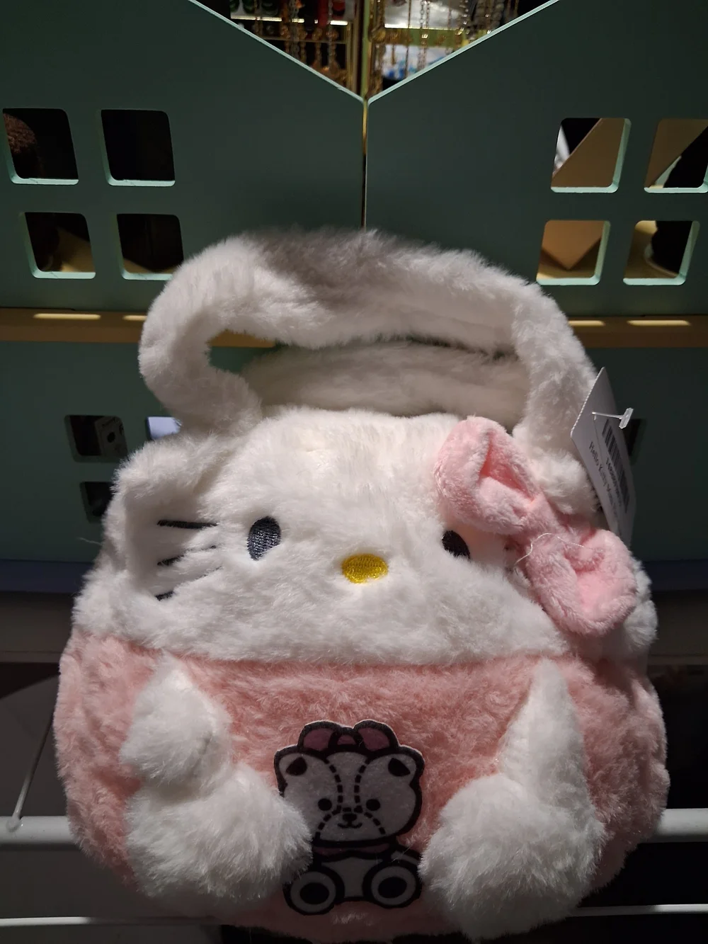 Hello Kitty White and Pink Plush Handbag with Bow Accent